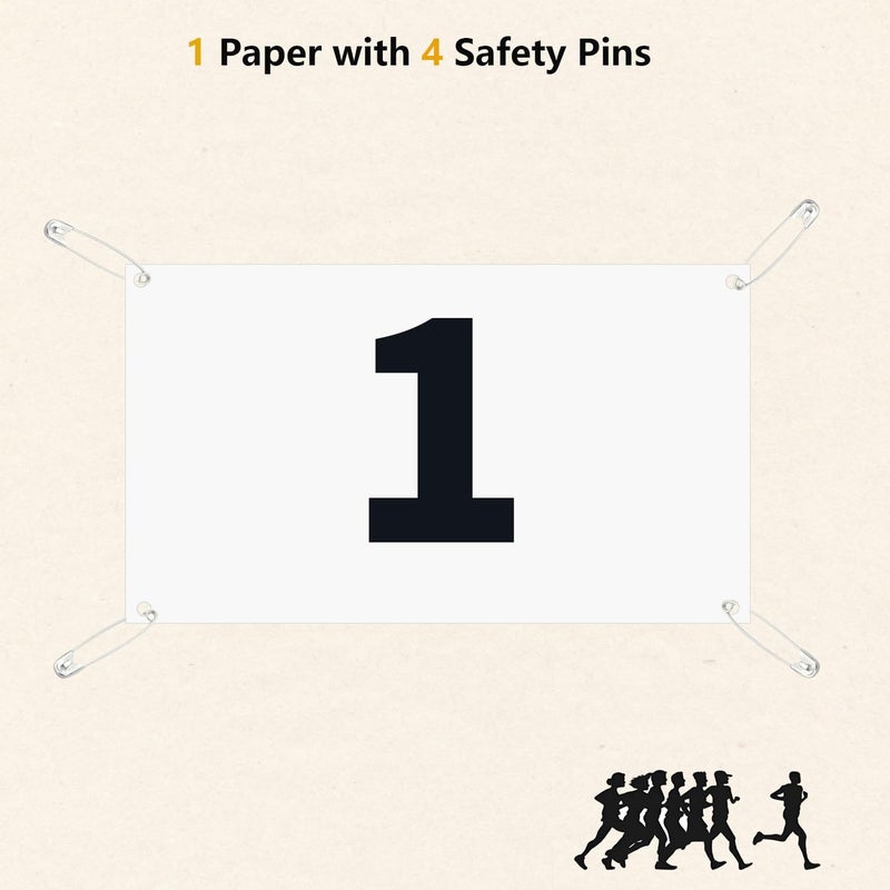 UISKOOPW Tyvek Race Bibs Running Numbers with Safety Pins, Audition Numbers|Tryout Numbers 1-500 for Marathon Runners Events Sports Games - Image 3